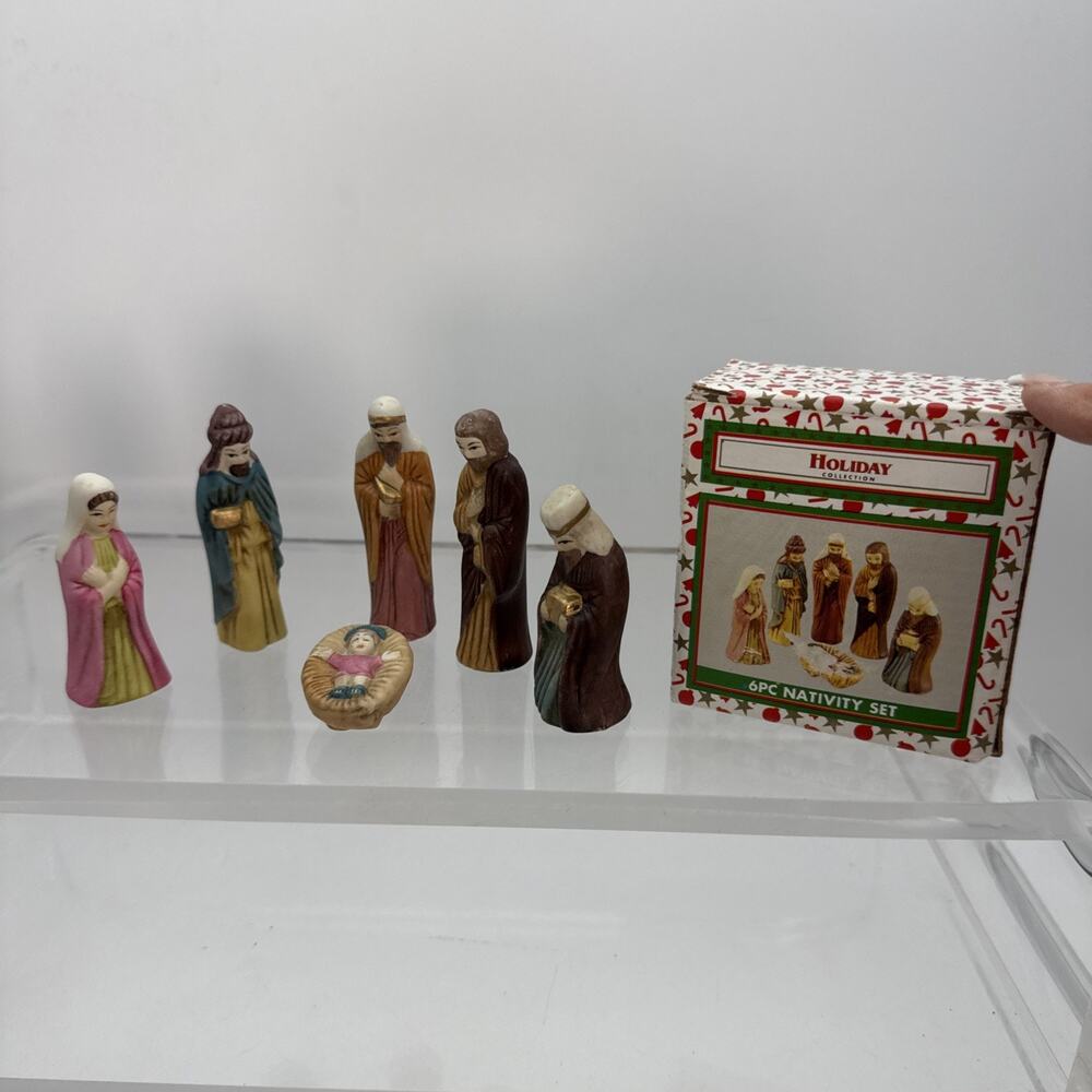 6 Pc Mini Nativity World Bazaars Holiday Collection Ceramic Tallest Piece 3.25”